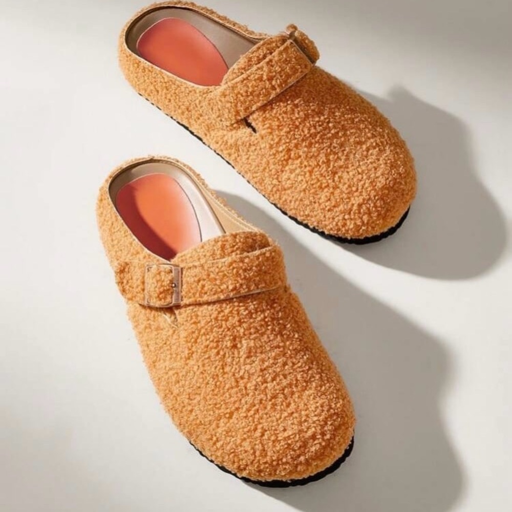 Orange Fuzzy Mules NWOB 10 W